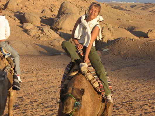 Mar op een kameel in Egypte, december 2006